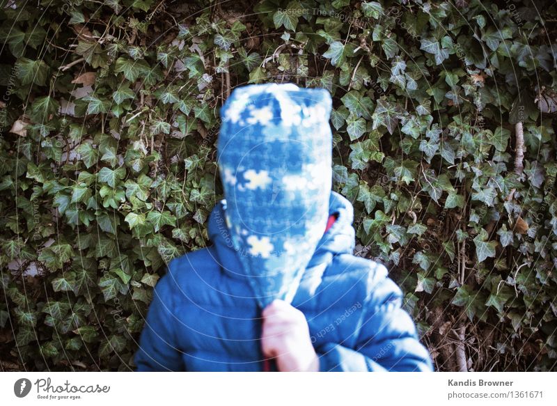 Child with cap in front of texture Masculine Toddler Boy (child) 1 Human being 1 - 3 years Punk Autumn Plant Bushes Jacket Mask Cap To hold on Stand Authentic