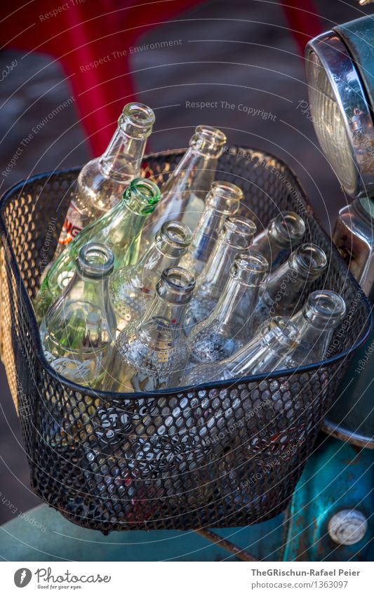 message in a bottle Fishing village Blue Red Black Silver Turquoise White Neck of a bottle Glassbottle Message in a bottle Glass for recycling Basket Logistics