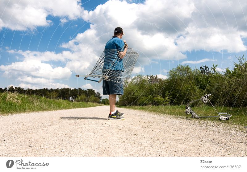 as ordered and not collected Clouds Stand Large Strong Might Man Fellow Sky Shopping Trolley Cage Meadow Green Summer Juicy Physics Summery Masculine