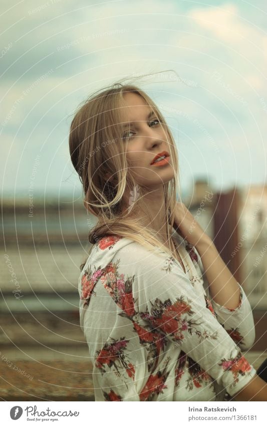 girl sitting on the roof Young woman Youth (Young adults) Body Hair and hairstyles Face Eyes Lips 1 Human being 18 - 30 years Adults Small Town