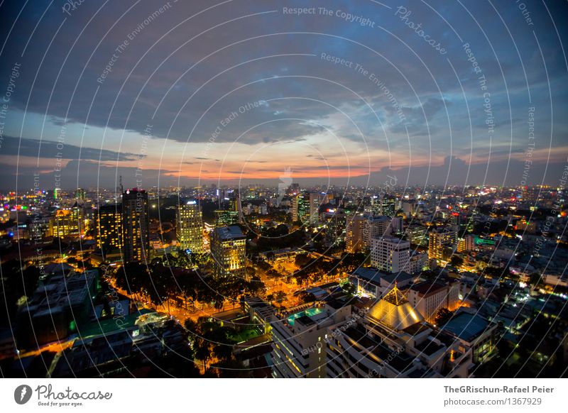 Big City lights... Town Downtown House (Residential Structure) Blue Yellow Gold Orange Pink Black Silver White Vietnam Saigon Light Sunset Moody Roof