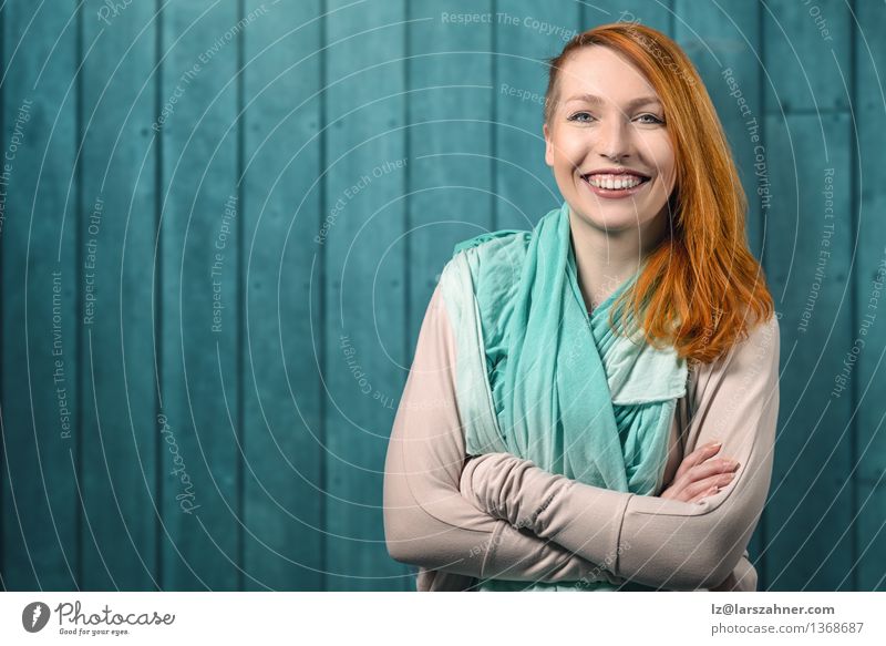 Smiling happy pretty red head woman Happy Hair and hairstyles Face Calm Decoration Success Blackboard Woman Adults Arm 1 Human being 18 - 30 years