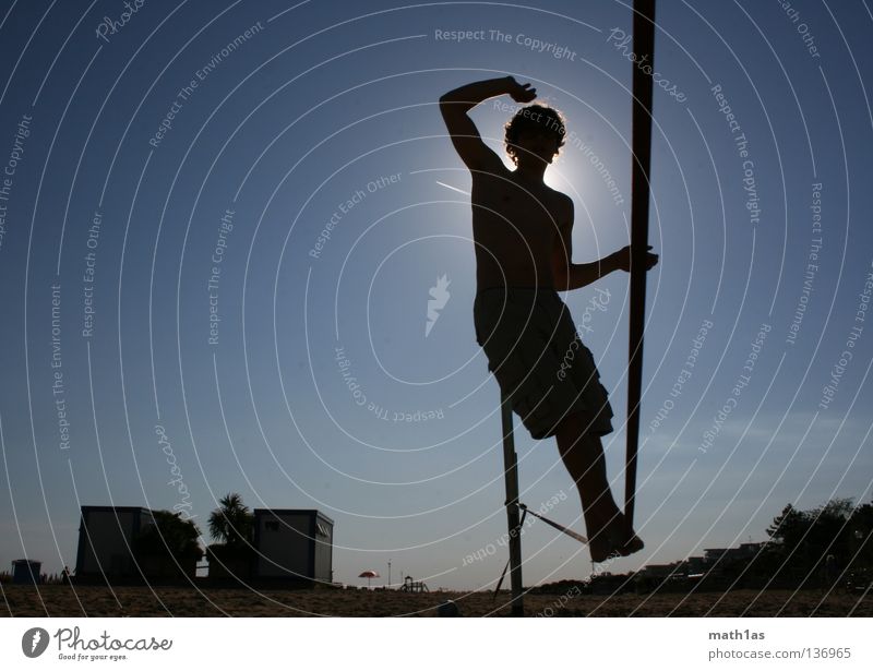 Slacklining I Black Back-light Light Ocean Beach Balance Contentment Concentrate Blue Sun Shadow beache