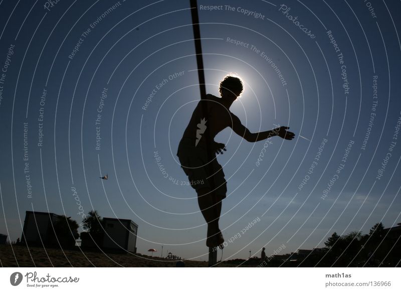 Slacklining II Black Back-light Light Ocean Beach Balance Contentment Concentrate Blue Sun Shadow beache