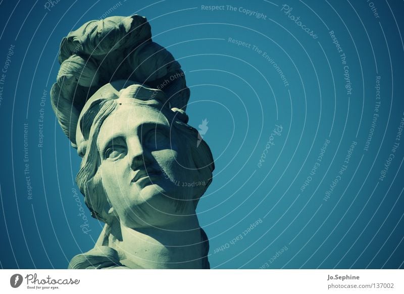 Medusa's watching you. Elegant Woman Head Sculpture Sky Landmark Monument Stone Arrogant Statue Stone statue Medusa head Mythology Solidify Blue sky