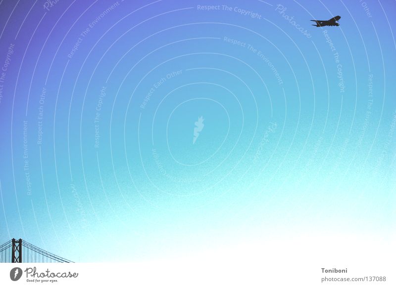 O céu de Lisboa II Lisbon Suspension bridge Silhouette Portugal Progress Going In transit Airplane Beginning Bridge Aviation Sky April 25th Empty Far-off places