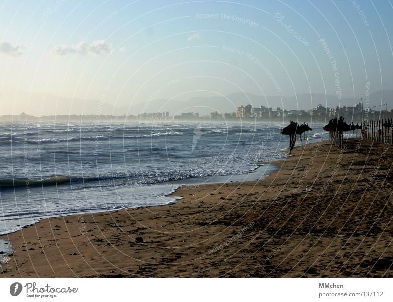 Away from Home Vacation & Travel Beach Ocean Horizon Dirty Waves Hat Sunshade Promenade Sea promenade Hotel Tourist Accommodation Walk on the beach Majorca