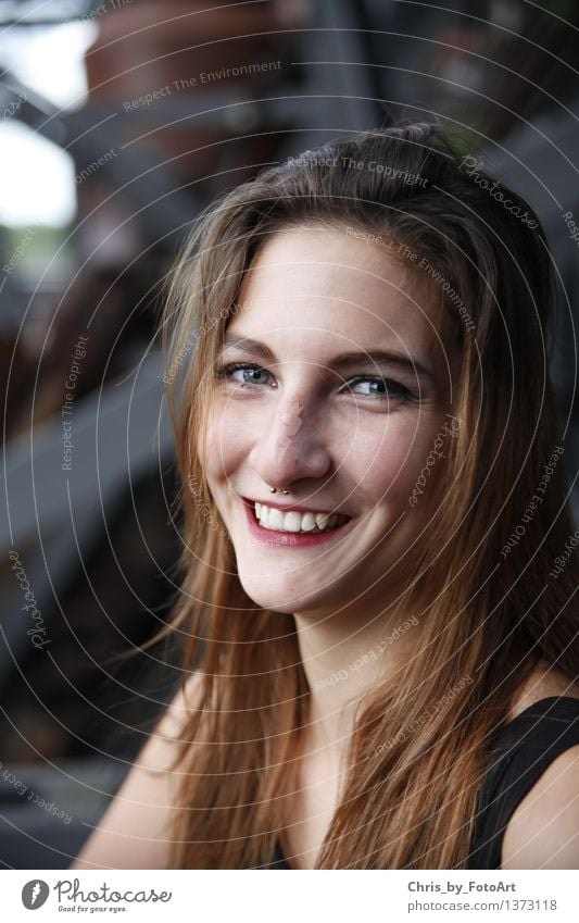 chris_by_photoart Happy Feminine Young woman Youth (Young adults) Woman Adults 1 Human being 13 - 18 years Beautiful weather Duisburg Industrial plant Factory