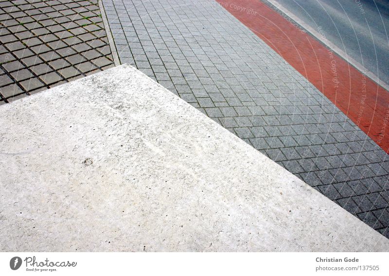 Geometry of the road Driving Transport Concrete Hard Town Asphalt Sidewalk Median strip Rule Red Graz Black White Going Pedestrian Bus stop Weatherproof