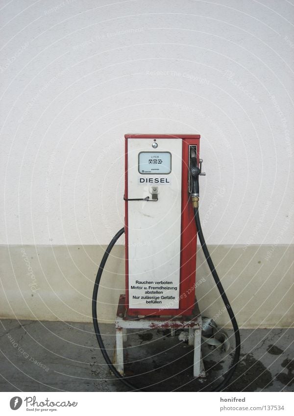 diesel times Diesel Things Petrol pump Refuel Petrol station Retro Red Spirit Style Liter No smoking Wall (building) Equip Gasoline Loneliness Squander