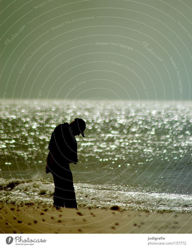 stone seeker Beach Ocean Coast Man Search Find Mussel Flotsam and jetsam Vacation & Travel Relaxation Colour Sand Water Sky Human being Stone Nature