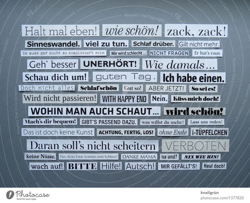 Hold this! Characters Signs and labeling Communicate Sharp-edged Uniqueness Gray Black White Emotions Idea Inspiration Creativity Art Word Text Punctuation mark