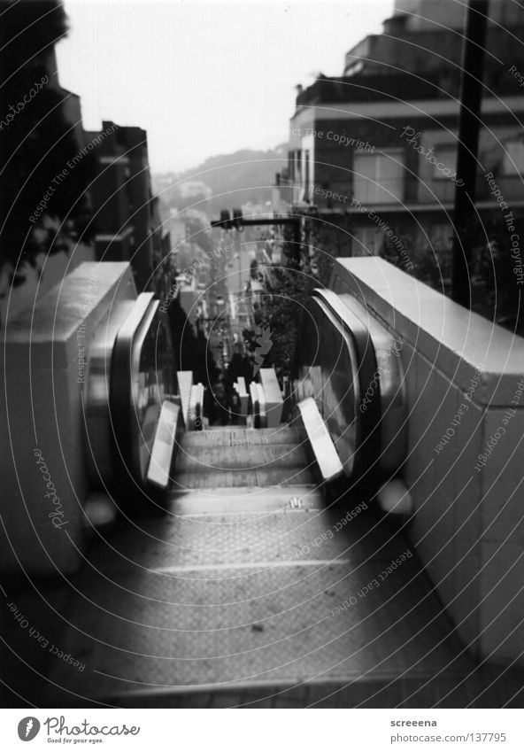 Hiding On The Staircase Escalator Holga Barcelona Gray White December Physics Town Black Landmark Monument bcn Warmth Stairs