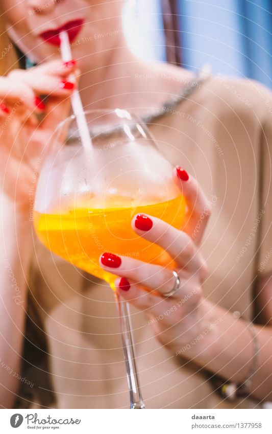 orange drink Beverage Cold drink Juice Wine Sparkling wine Prosecco Champagne Glass Lifestyle Elegant Style Design Joy Beautiful Manicure Lipstick Harmonious