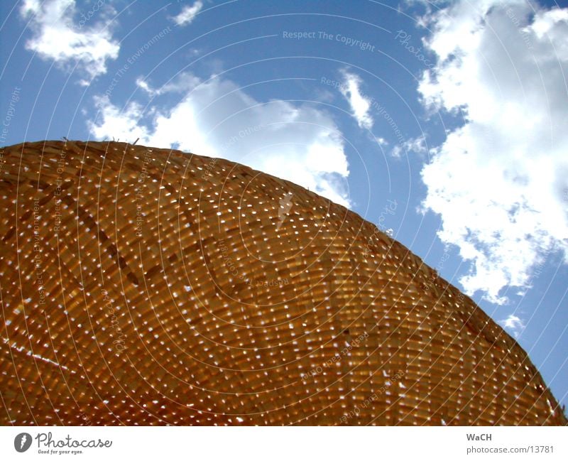 straw hat & clouds Clouds Straw Sky Summer Straw hat Vacation & Travel Hot Physics Headwear Beach Coast Leisure and hobbies has Blue blu Hat Perspective