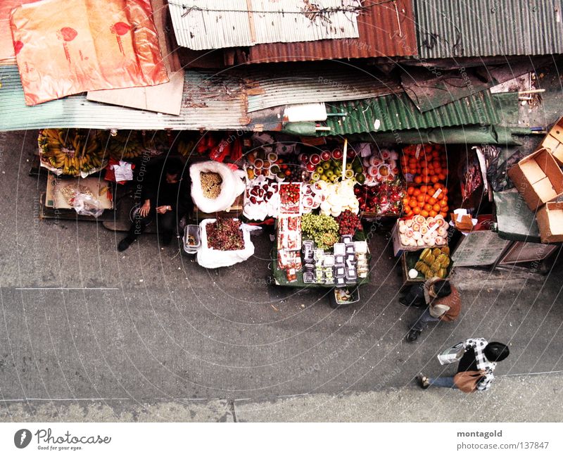 hong kong Hongkong China Fruit seller Pedestrian Chinese Market stall Roof Tar paper Hut Fruit- or Vegetable stall Traffic infrastructure Asia Markets