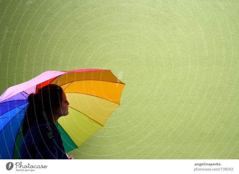 The Green Wall Multicoloured Wall (building) Umbrella Think Beautiful Braids Disheveled Gaudy Leisure and hobbies Shadow Head Face Hair and hairstyles popily