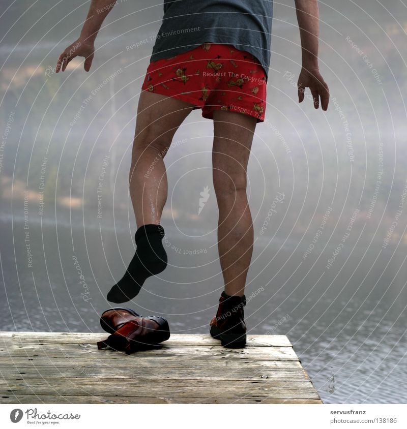 Cold bath Man Stockings Footwear Footbridge Lake Winter Joy Legs Water