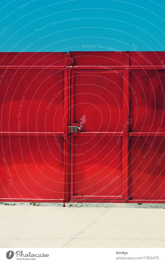 door and gate Cloudless sky Beautiful weather Door Main gate Metal Esthetic Positive Blue Red White Colour Style Simple Colour photo Multicoloured Exterior shot