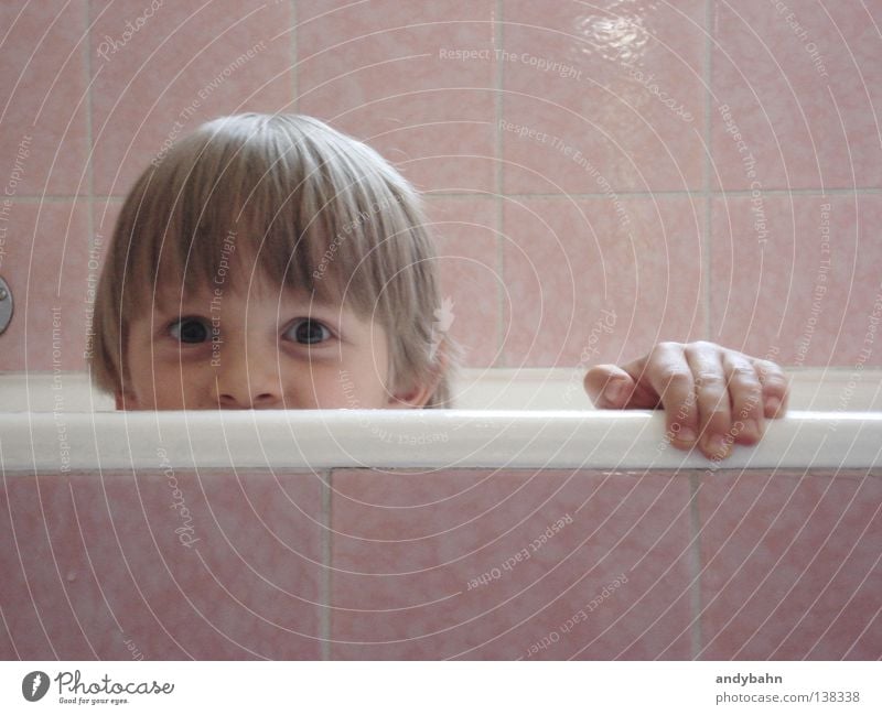 adventure pool Bathroom Bathtub Foam Child Blonde Pink Playing Joie de vivre (Vitality) Wet Clean Toddler Swimming & Bathing Water Boy (child) Tile Looking Hide