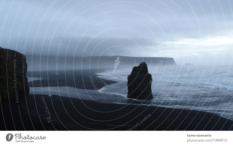 Dark Encounter Nature Landscape Sand Water Weather Fog Waves Coast Bay Ocean North Atlantic Island Iceland Movement Loneliness Horizon Vacation & Travel Change