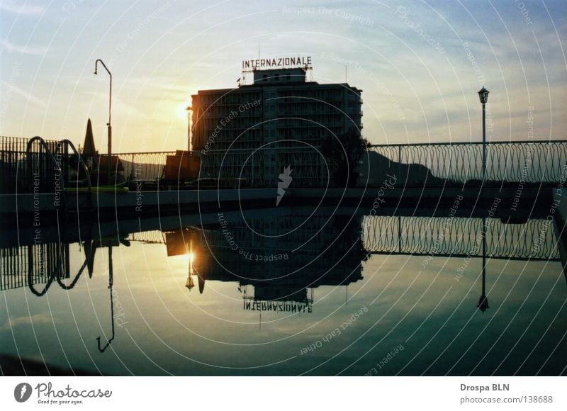 rooftop bath Swimming pool Reflection Twilight Sunset Roof Obscure Sky Sadness