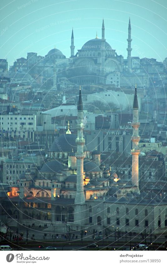 In the evening at the golden horn Istanbul Religion and faith Turkey Mosque Blue Mosque Europe Minaret Hill Historic Evening Mountain