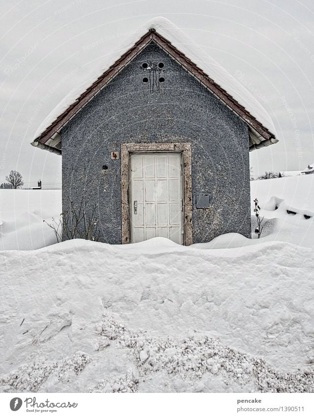 Top secret | house without window Nature Elements Sky Winter Ice Frost Snow House (Residential Structure) Hut Building Architecture Door Sign Closed Loneliness