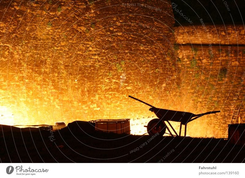 restoration Wall (barrier) Night Construction site Craft (trade) Restoration Old times Fortress Wheelbarrow Dark Natural stone Silhouette Lighting Landmark