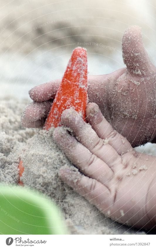 Bake bake cake - child plays with sand mold in the sand Parenting Child Toddler Hand Children`s hand Fingers Sand Cute Sand toys Sandcastle sand mould Sandpit