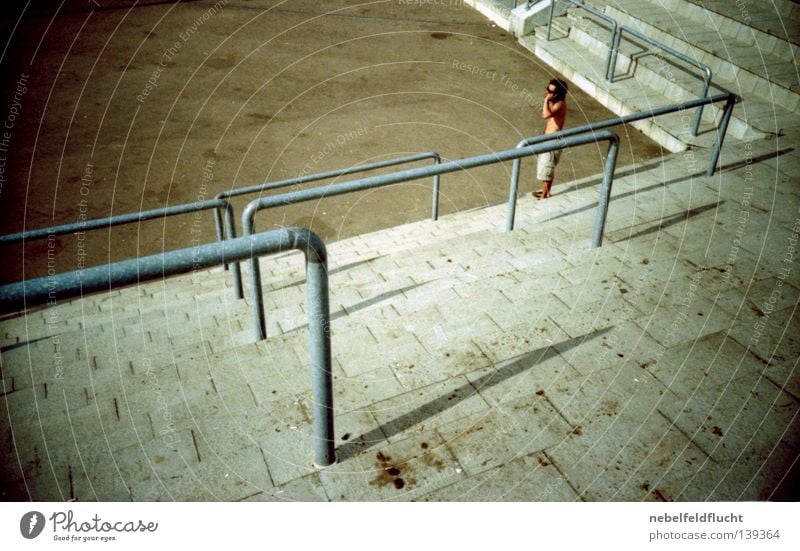 diagonal Man Brown Rod Diagonal Concrete Summer Vignetting Retro Lomography Colour Concert Human being melt melt! Music festival Metal Shadow Corner Handrail