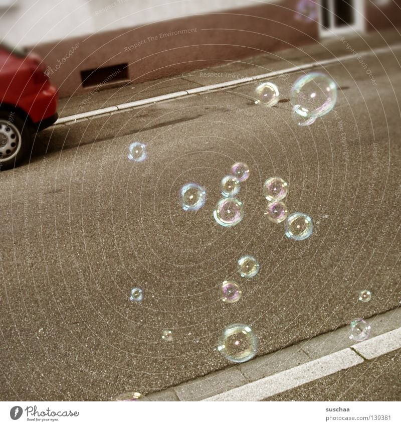 bubble bubbles .. Soap bubble Round Bursting Dream Transience Traffic lane Stern Sidewalk House (Residential Structure) Town Village Asphalt