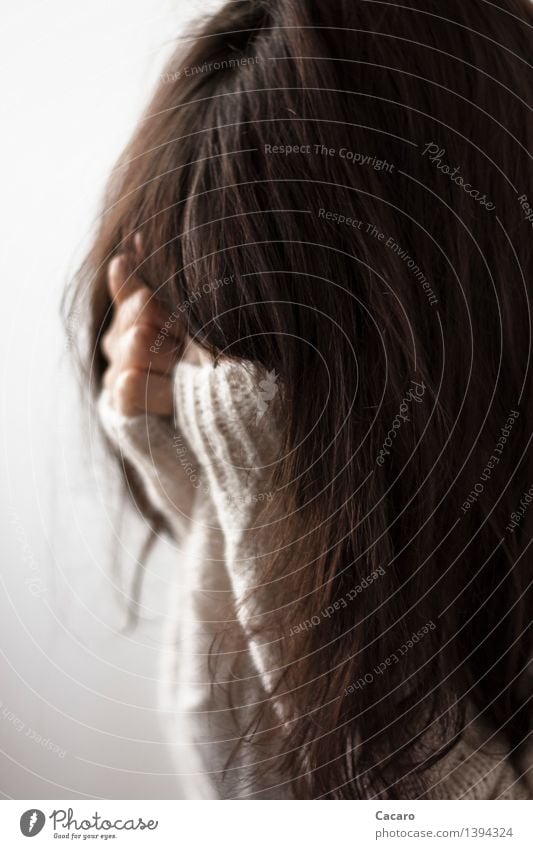 cardigan day Human being Feminine Head Hair and hairstyles 1 rope Black-haired Brunette Long-haired Cold Cuddly Illness Natural Sadness Grief Lovesickness