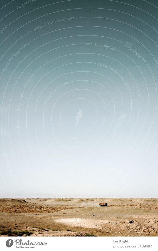 plains Flat Empty Badlands Steppe Dust Dusty Hot Dry Truck Sky Summer Infinity Loneliness Gravel Desert Sand wasteland Logistics Blue Far-off places End from