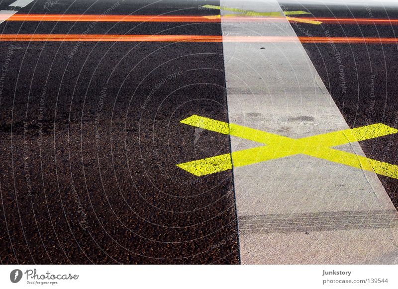 X2 Asphalt Concrete Yellow Red Gray Black Long exposure Night Dark Transport Pedestrian crossing Street sign Border Line Illustration Colour Stone Orange