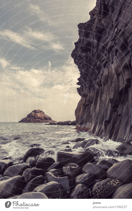 Los Roques Nature Elements Water Sky Clouds Summer Beautiful weather Rock Waves Coast Ocean Island Tenerife Gigantic Large Tall Blue Brown White Horizon Stone