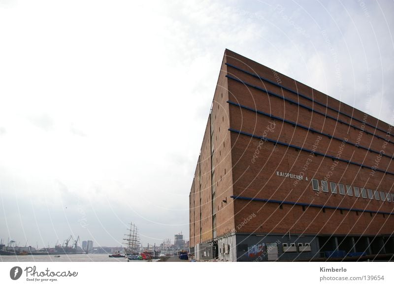 Quay storage HH Ocean Bad weather Harbour Attic quayside storage Hamburg Elbe Water Clouds Exterior shot Elbe Philharmonic Hall