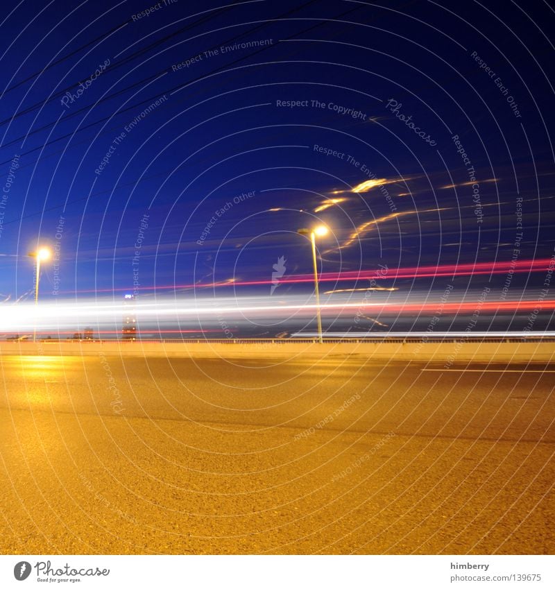 Rush Transport Concrete Night Long exposure Speed Motor vehicle Light Leadfoot Driving Turn off Tracks Cologne Zoo bridge Lantern Street lighting Traffic lane