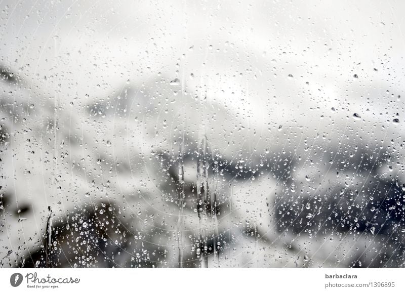 glass paste Landscape Elements Drops of water Climate Climate change Snow Alps Mountain Allgäu Alps Snowcapped peak Pane Cold Wet Black White Moody Curiosity