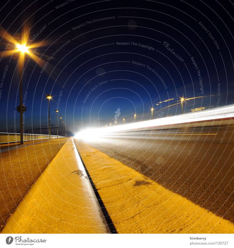 f-zero Transport Concrete Night Long exposure Speed Motor vehicle Light Leadfoot Driving Turn off Tracks Cologne Zoo bridge Lantern Street lighting Traffic lane