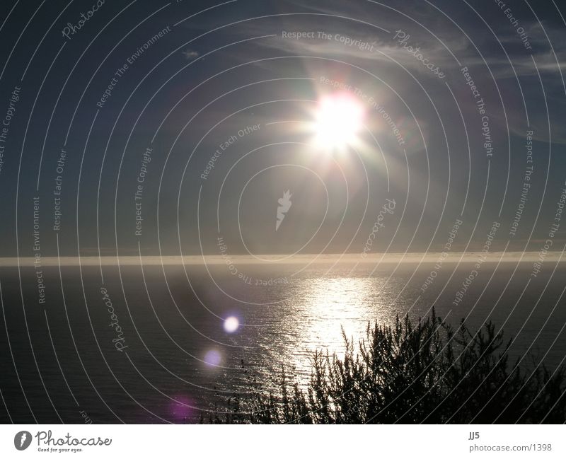 west coast California Sunset Ocean Back-light Dusk Sunlight Sunbeam Dazzle Luminosity Lens flare Pacific Ocean Horizon Evening sun Surface of water