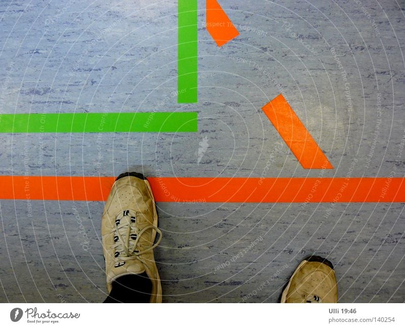 Step over! Colour photo Interior shot Detail Evening Bird's-eye view Downward Joy Leisure and hobbies Sports Sportsperson Man Adults Feet 1 Human being