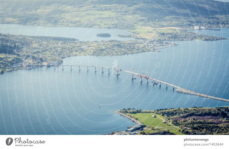 Tresfjordbrua- free cantilever Environment Nature Landscape Water Sun Climate Weather Beautiful weather Hill Mountain Coast Beach Bay Fjord North Sea Ocean