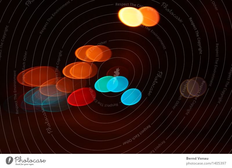 at night Transport Traffic infrastructure Motoring Street Blue Multicoloured Yellow Gold Red Black Blur Oval Egg Easter Movement Dynamics Slice Circle Round