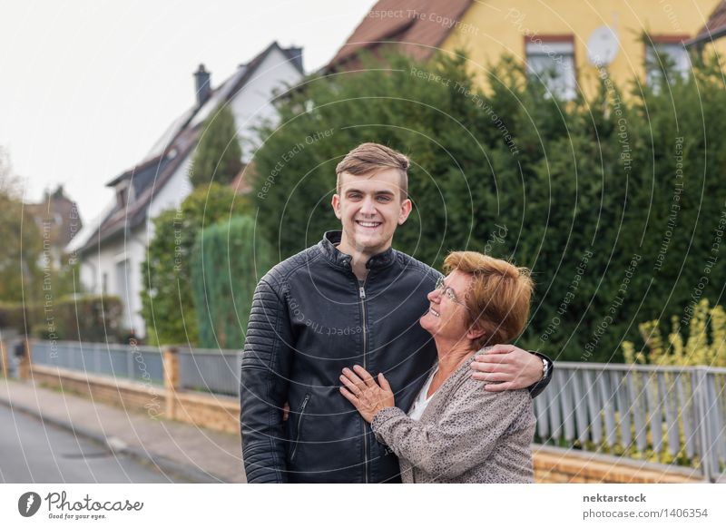 happy young adult with his grandmother Joy Happy Garden Retirement Woman Adults Man Family & Relations Street Old Smiling Love Embrace Happiness Emotions Pride