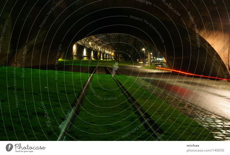 under the bridge Railroad tracks Grass Wall (barrier) Night Frankfurt Bridge Coast