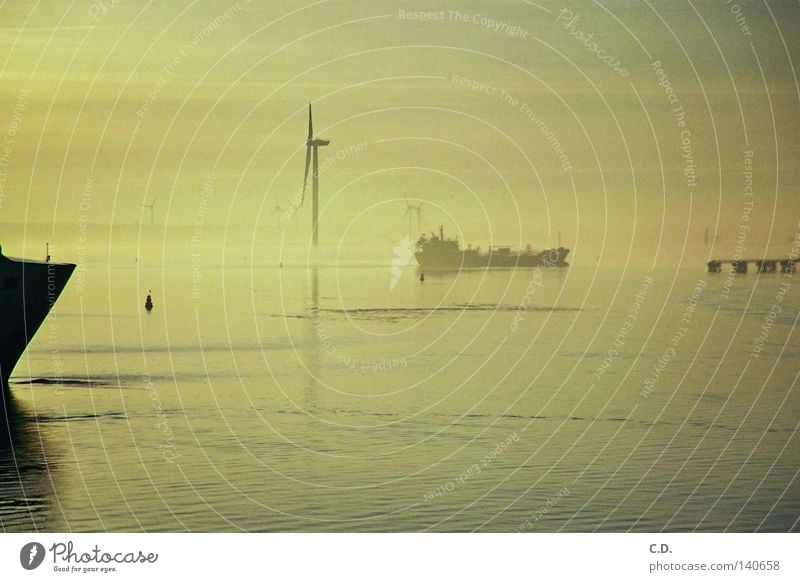 ferry Morning Ocean Water Fog Sky Gray Black Ferry Rostock Warnemünde Watercraft