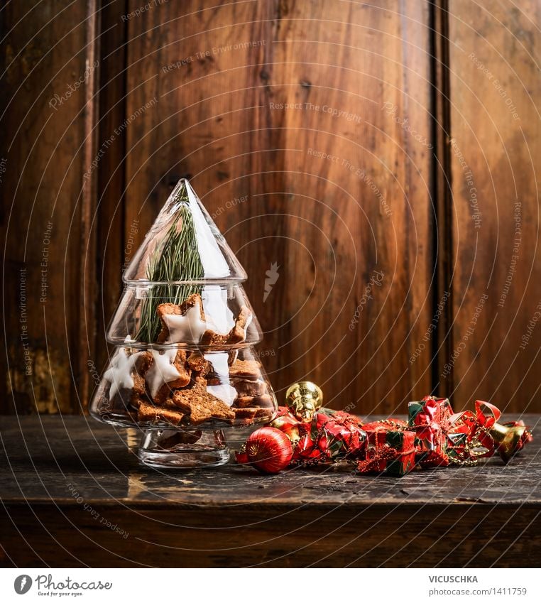 Decoration Christmas tree made of glass with cookies Dessert Style Design Winter Flat (apartment) Interior design Table Feasts & Celebrations Christmas & Advent