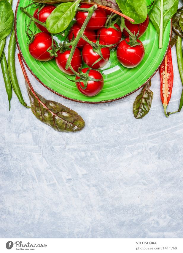 Fresh tomatoes in a green plate Food Vegetable Lettuce Salad Nutrition Lunch Banquet Organic produce Vegetarian diet Diet Plate Style Design Healthy Eating Life