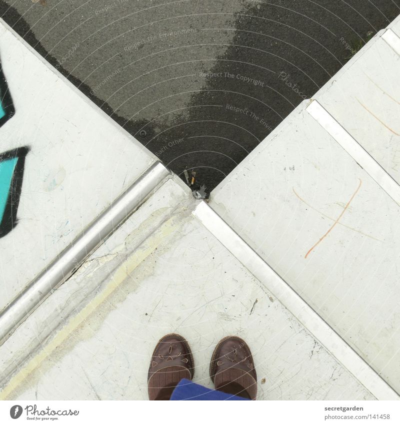 [HH08.2] high up Tall Above Stairs Upward White Footwear Feet Graffiti Inscription Triangle Geometry Detail Street Places Playground Exceptional